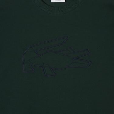  Erkek Oversize Fit Bisiklet Yaka Baskılı Koyu Yeşil T-Shirt