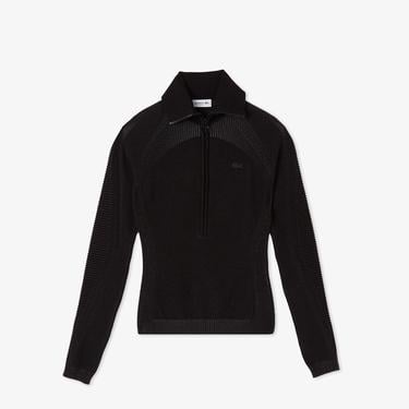  Kadın Slim Fit Yarım Fermuarlı Siyah Triko