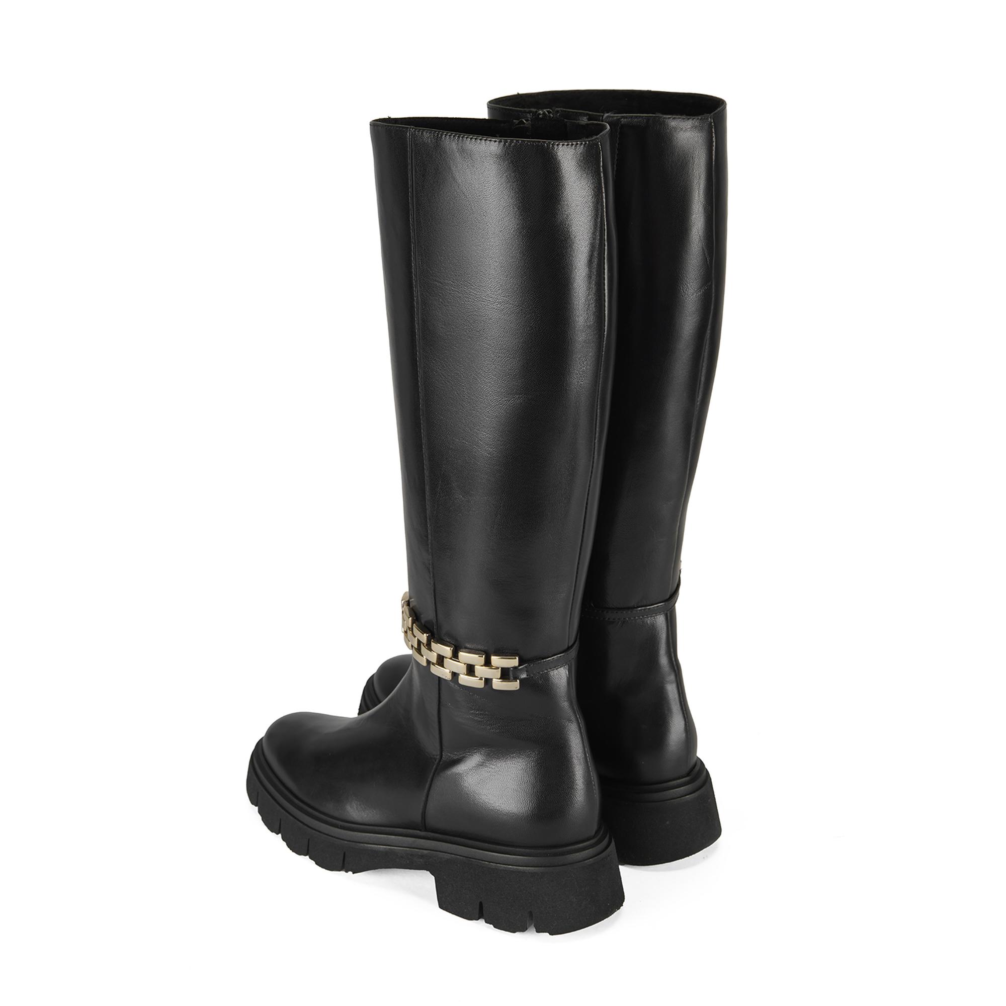 Luca Grossi Kadın Siyah Deri Zincir Detaylı Çizme