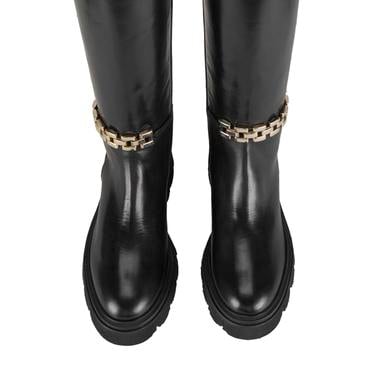  Luca Grossi Kadın Siyah Deri Zincir Detaylı Çizme