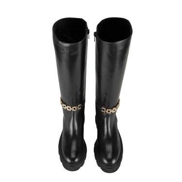  Luca Grossi Kadın Siyah Deri Zincir Detaylı Çizme