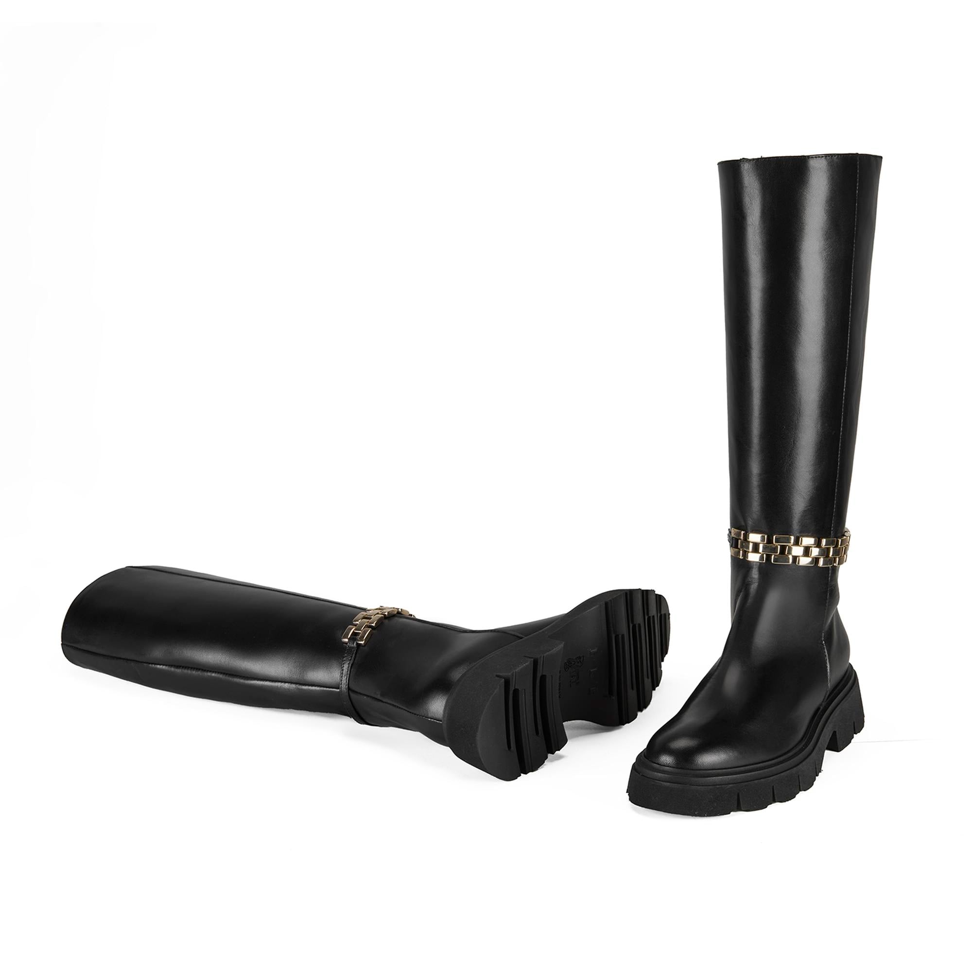 Luca Grossi Kadın Siyah Deri Zincir Detaylı Çizme