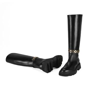  Luca Grossi Kadın Siyah Deri Zincir Detaylı Çizme