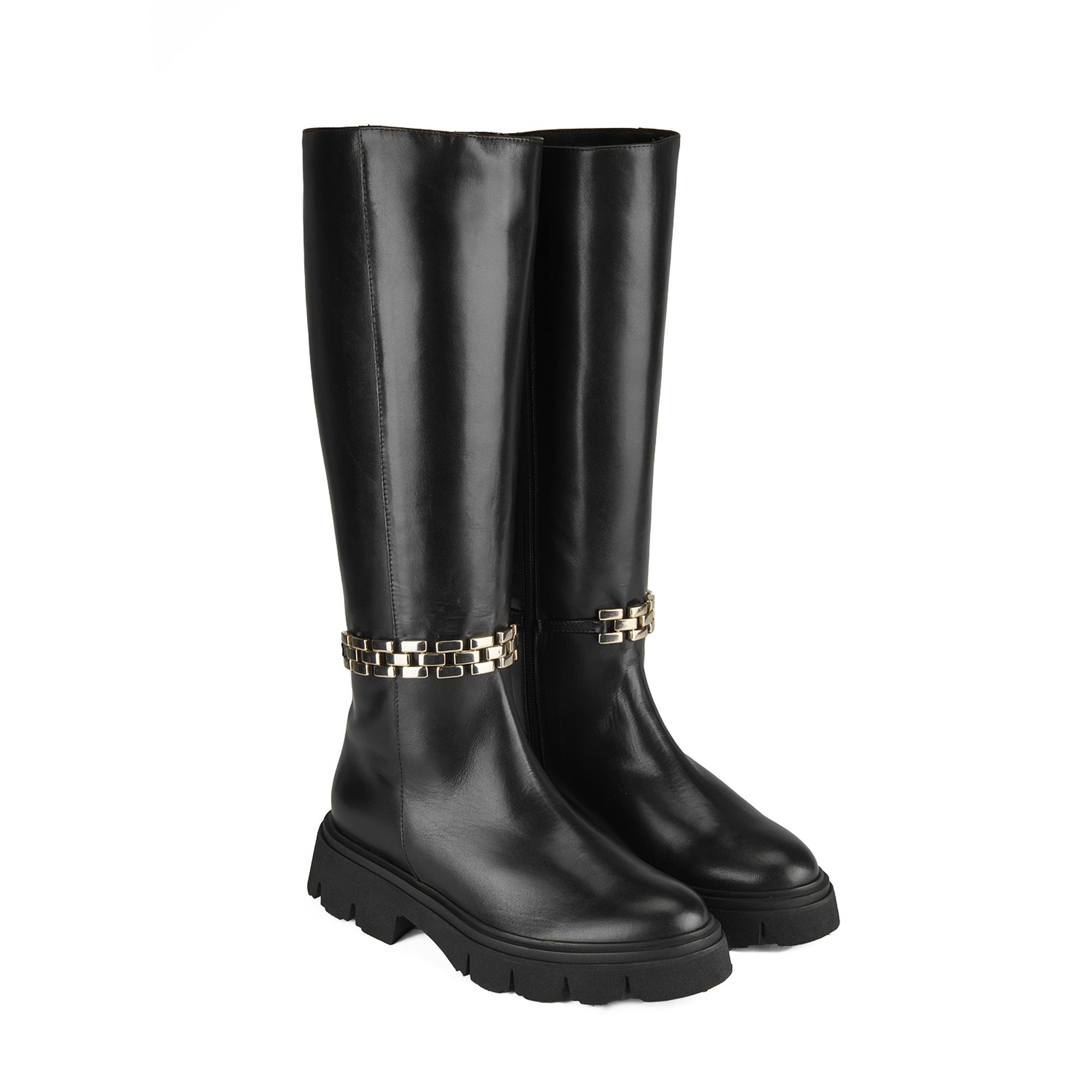 Luca Grossi Kadın Siyah Deri Zincir Detaylı Çizme