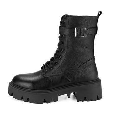  Kadın Siyah Bağcıklı Deri Postal Bot