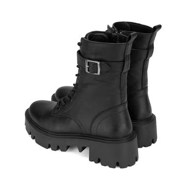  Kadın Siyah Bağcıklı Deri Postal Bot