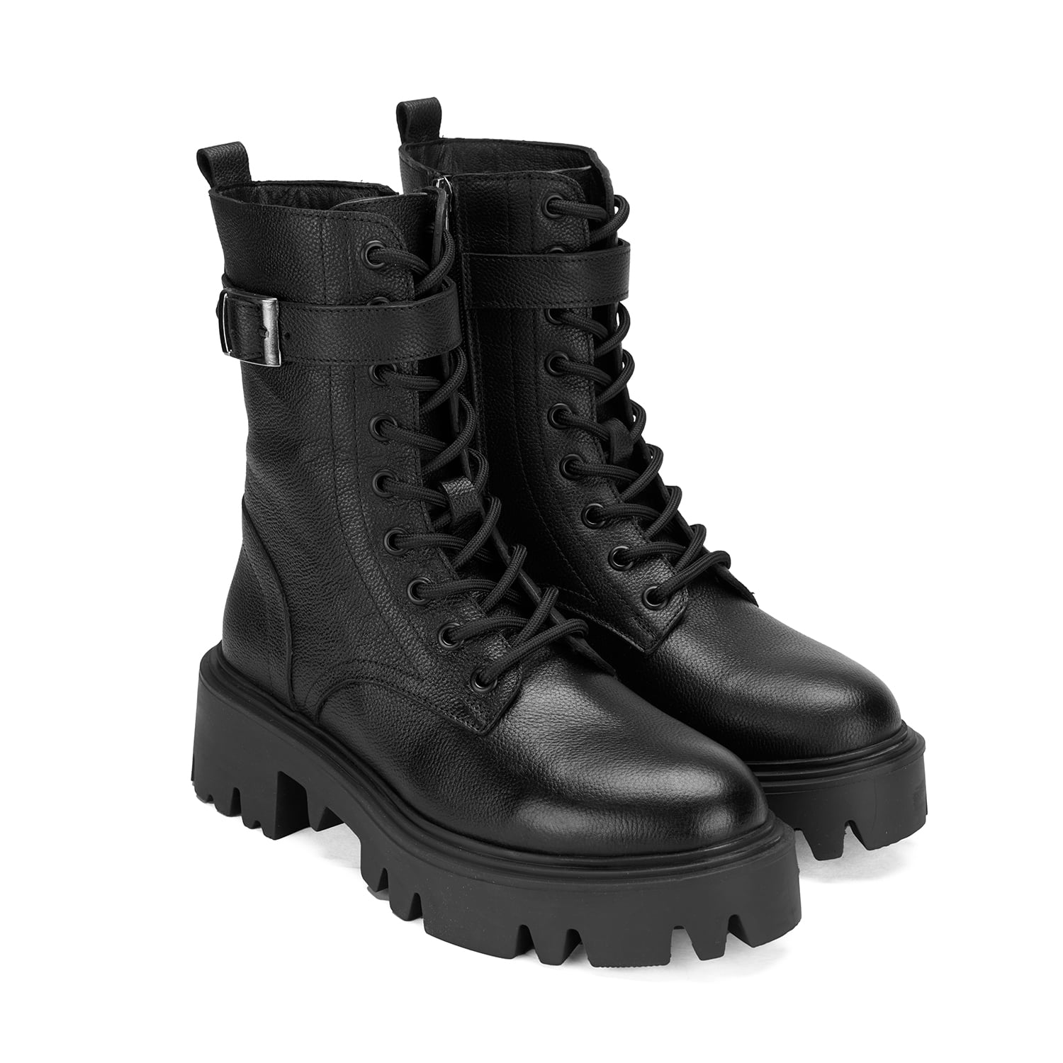  Kadın Siyah Bağcıklı Deri Postal Bot