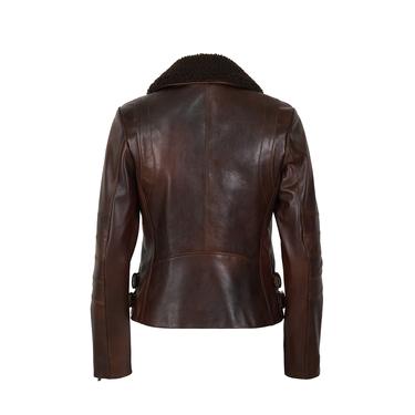  Klavine Kahve Kürk Yakalı Kadın Deri Ceket