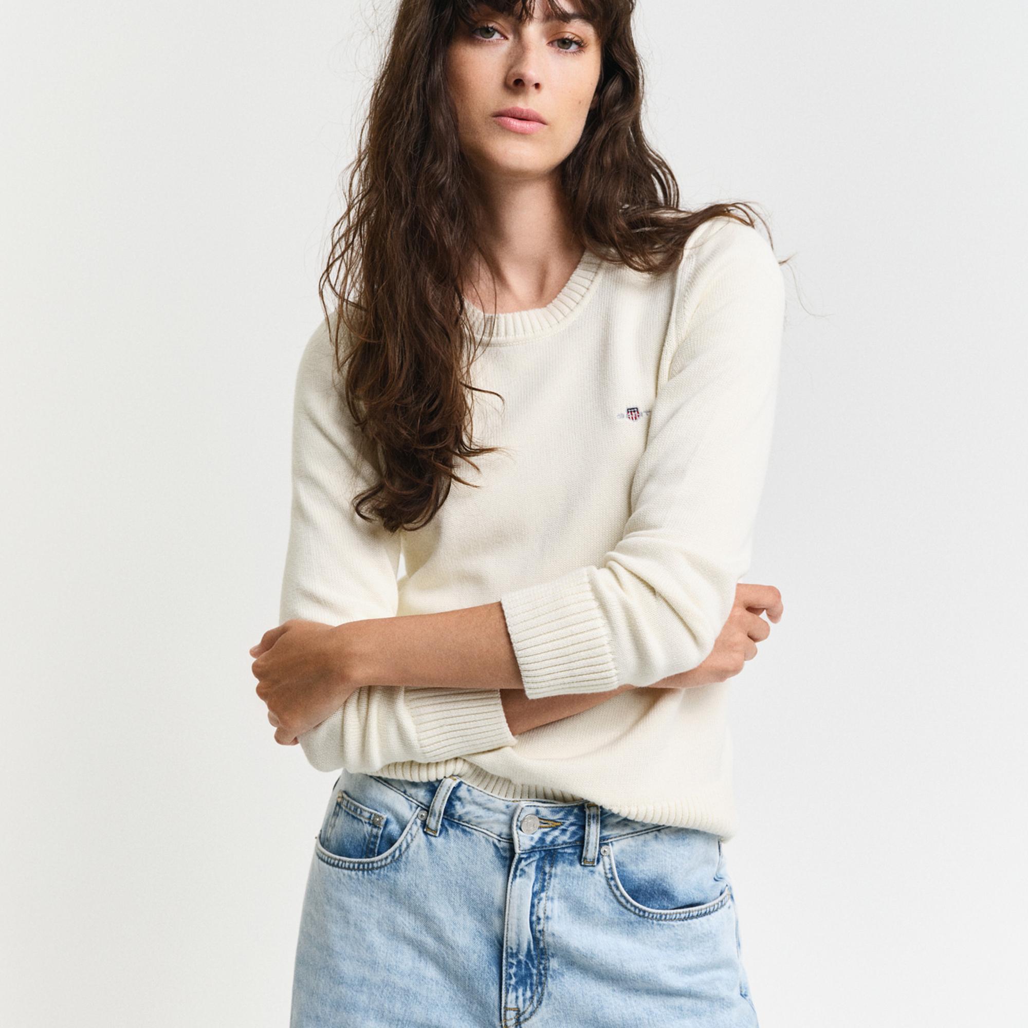 GANT Kadın Krem Regular Fit Bisiklet Yaka Kazak