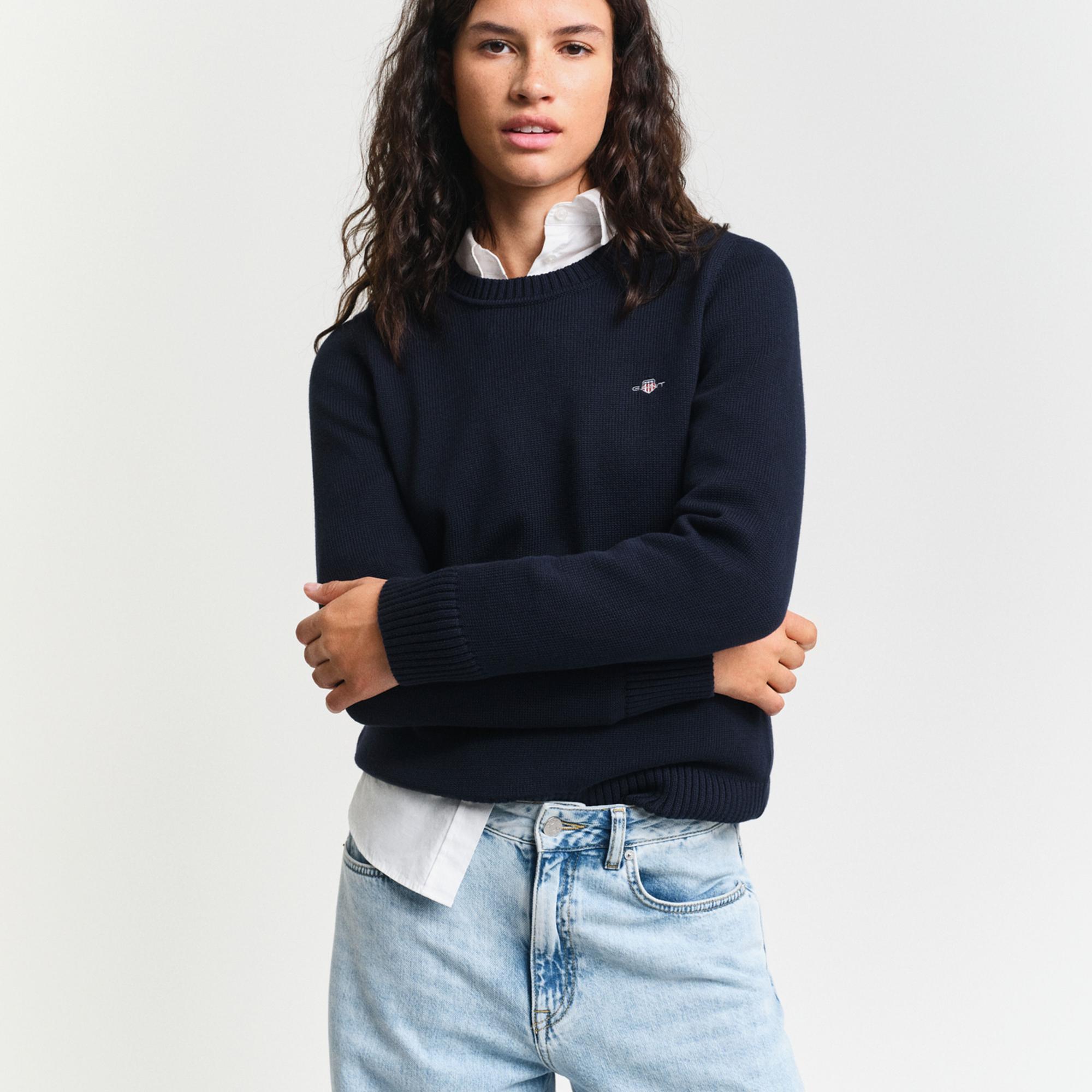 GANT Kadın Lacivert Regular Fit Bisiklet Yaka Kazak