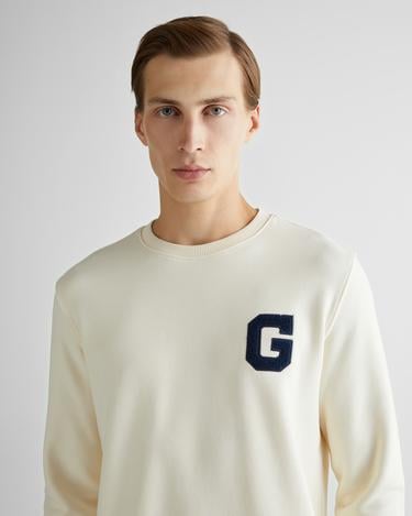  GANT Erkek Krem Regular Fit Bisiklet Yaka Logolu Sweatshirt