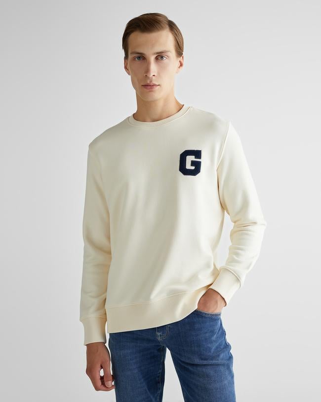  GANT Erkek Krem Regular Fit Bisiklet Yaka Logolu Sweatshirt