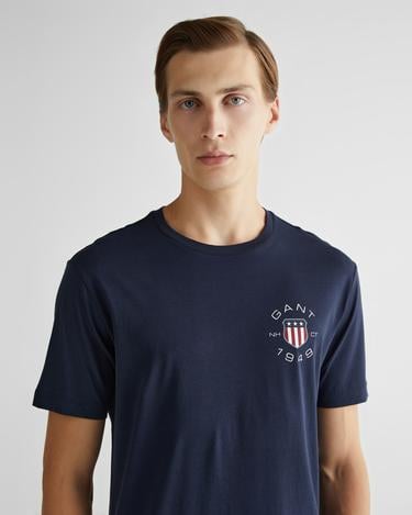  GANT Erkek Lacivert Regular Fit Bisiklet Yaka Logolu T-Shirt