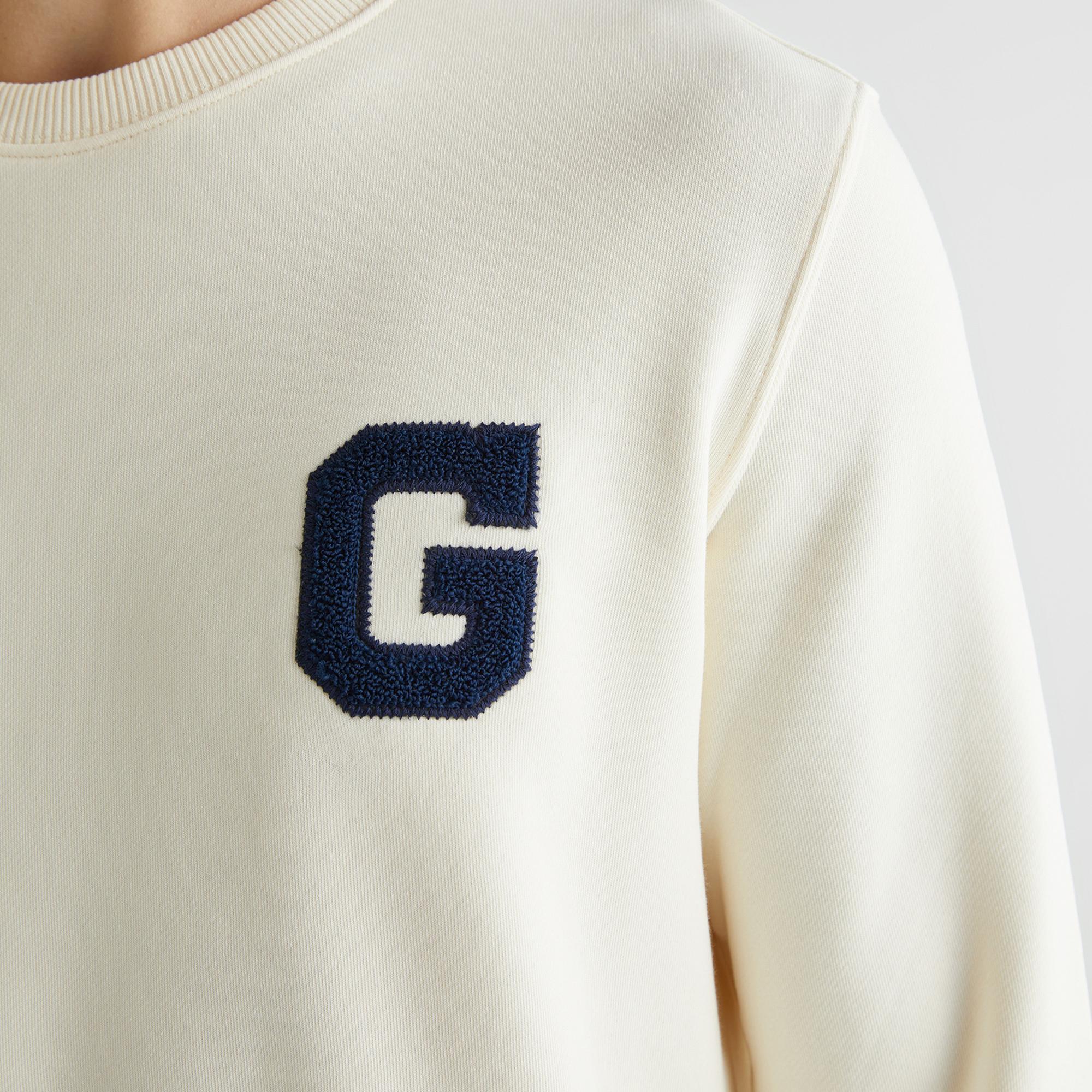 GANT Erkek Krem Regular Fit Bisiklet Yaka Logolu Sweatshirt