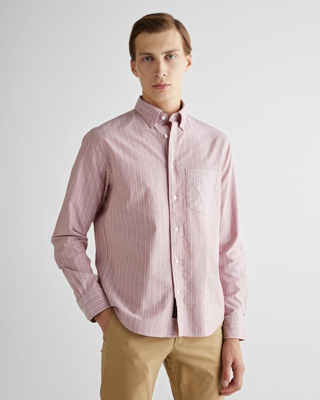  GANT Erkek Kırmızı Regular Fit Düğmeli Yaka Çizgili Gömlek