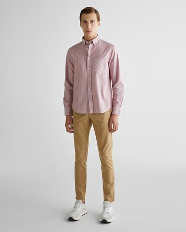  GANT Erkek Kırmızı Regular Fit Düğmeli Yaka Çizgili Gömlek