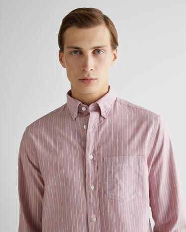  GANT Erkek Kırmızı Regular Fit Düğmeli Yaka Çizgili Gömlek