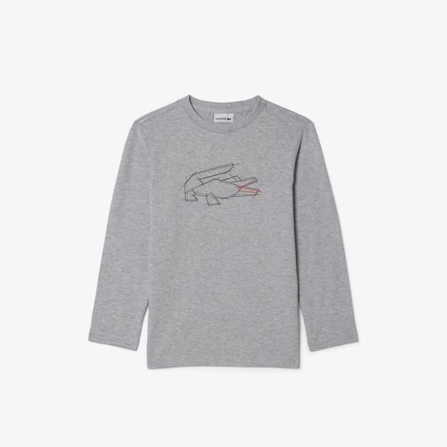  Lacoste Erkek Çocuk Uzun Kollu Bisiklet Yaka Baskılı Gri T-Shirt