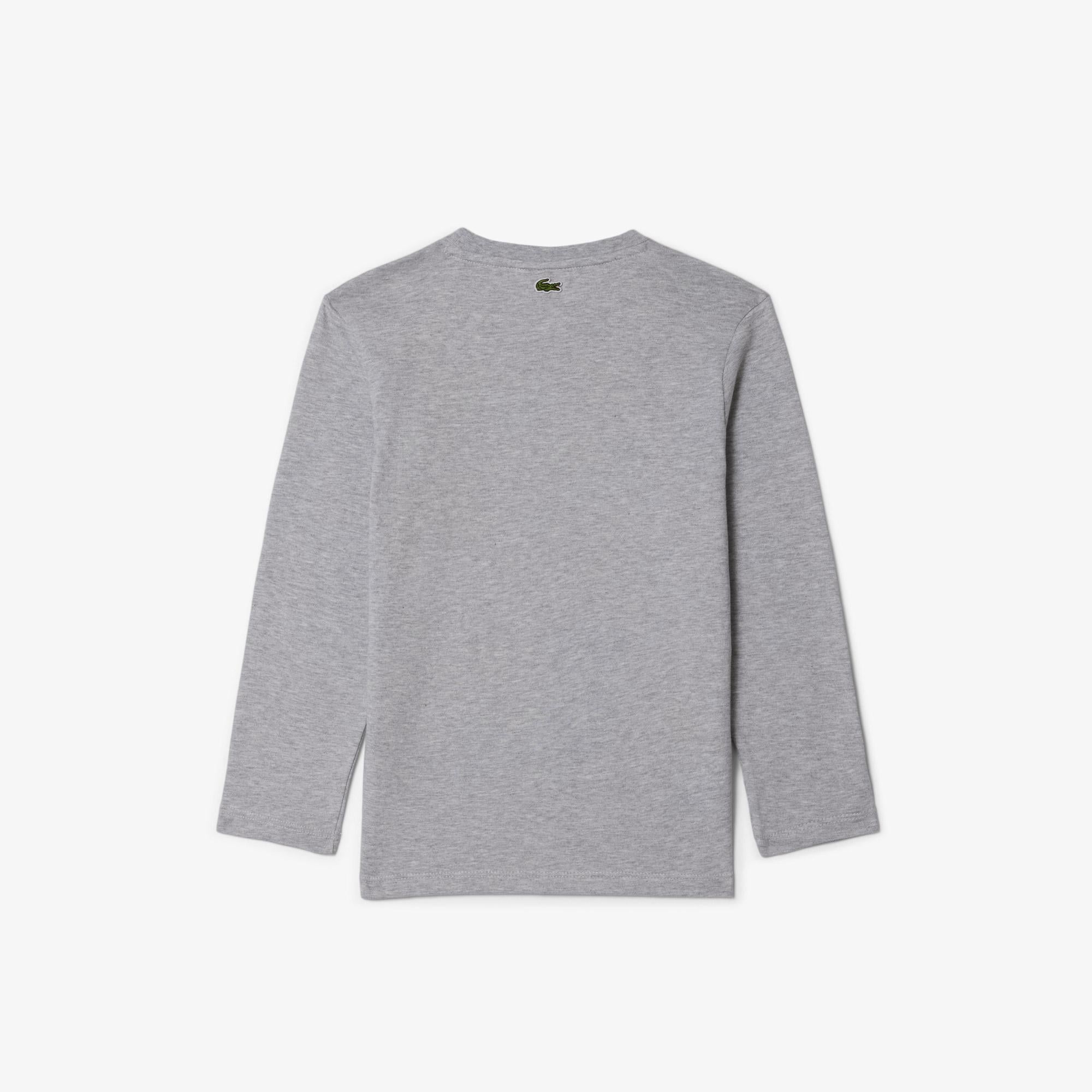 Lacoste Erkek Çocuk Uzun Kollu Bisiklet Yaka Baskılı Gri T-Shirt