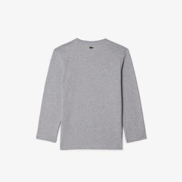  Lacoste Erkek Çocuk Uzun Kollu Bisiklet Yaka Baskılı Gri T-Shirt