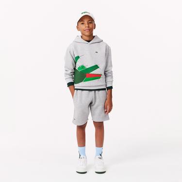  Lacoste Çocuk Kapüşonlu Baskılı Gri Sweatshirt