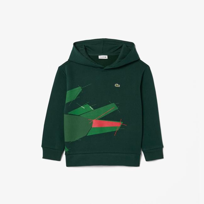  Lacoste Çocuk Kapüşonlu Baskılı Yeşil Sweatshirt