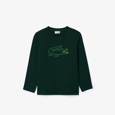  Lacoste Erkek Çocuk Uzun Kollu Bisiklet Yaka Baskılı Yeşil T-Shirt