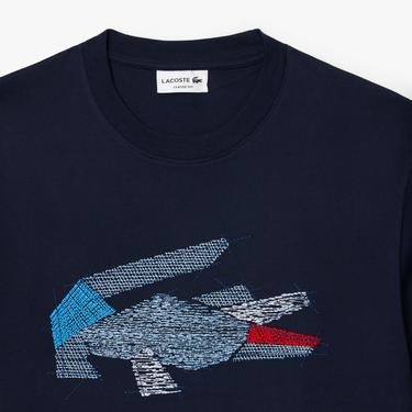  Lacoste Erkek Classic Fit Bisiklet Yaka Baskılı Lacivert T-Shirt