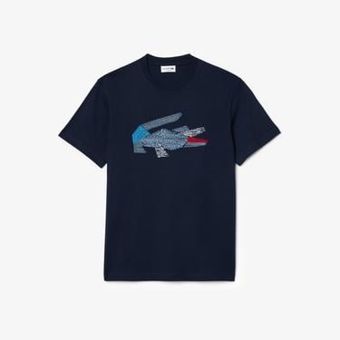  Lacoste Erkek Classic Fit Bisiklet Yaka Baskılı Lacivert T-Shirt