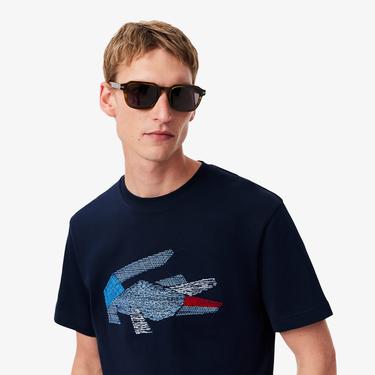  Lacoste Erkek Classic Fit Bisiklet Yaka Baskılı Lacivert T-Shirt