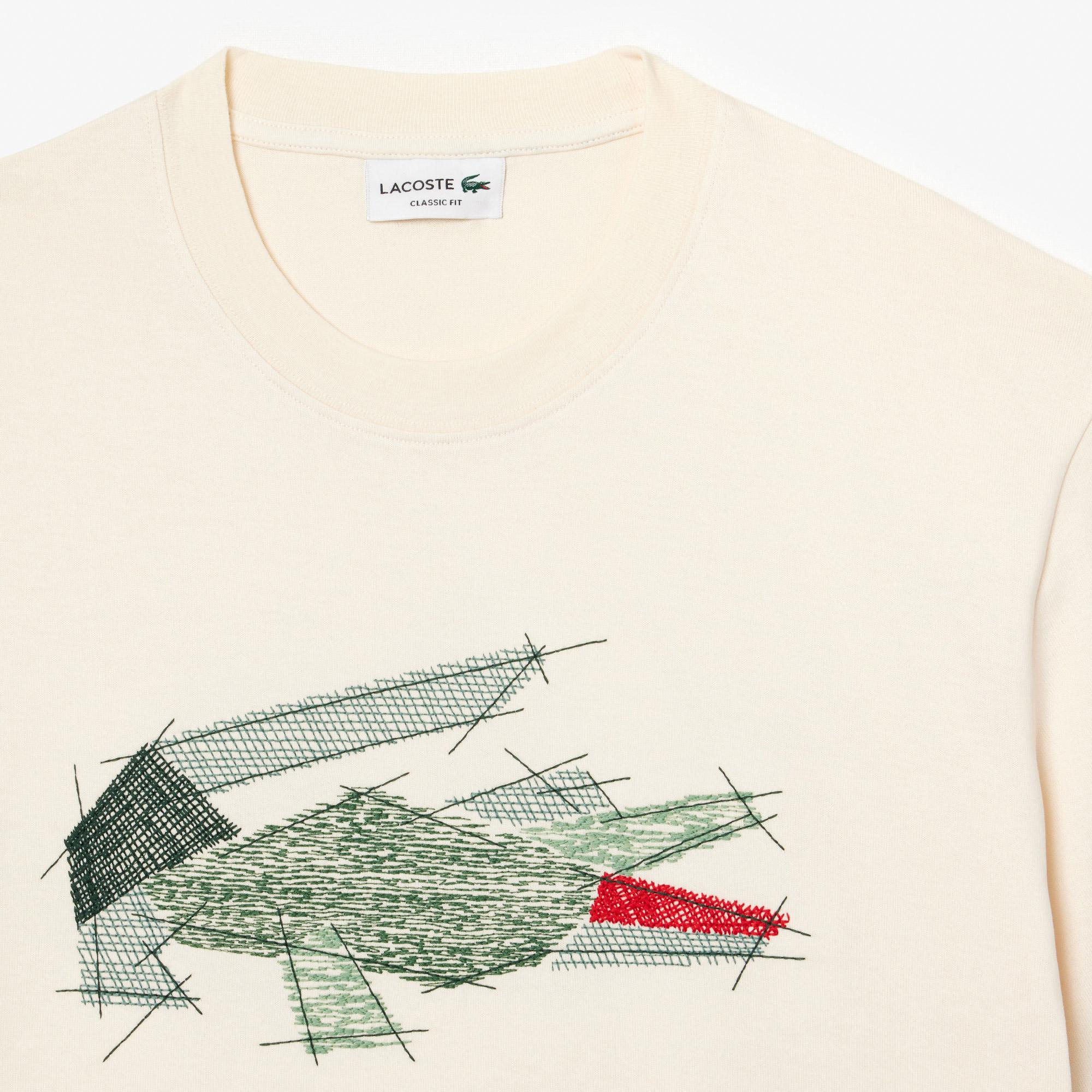 Lacoste Erkek Classic Fit Bisiklet Yaka Baskılı Krem T-Shirt