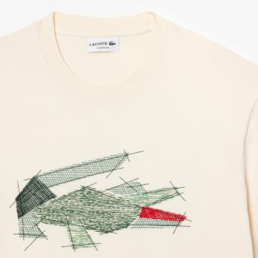  Lacoste Erkek Classic Fit Bisiklet Yaka Baskılı Krem T-Shirt