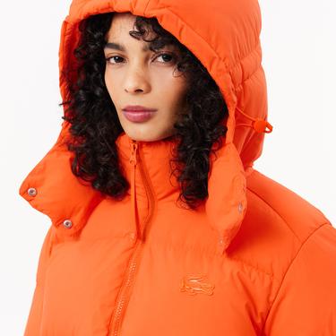  Kadın Relaxed Fit Kapüşonlu Turuncu Şişme Mont