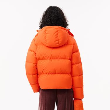  Kadın Relaxed Fit Kapüşonlu Turuncu Şişme Mont