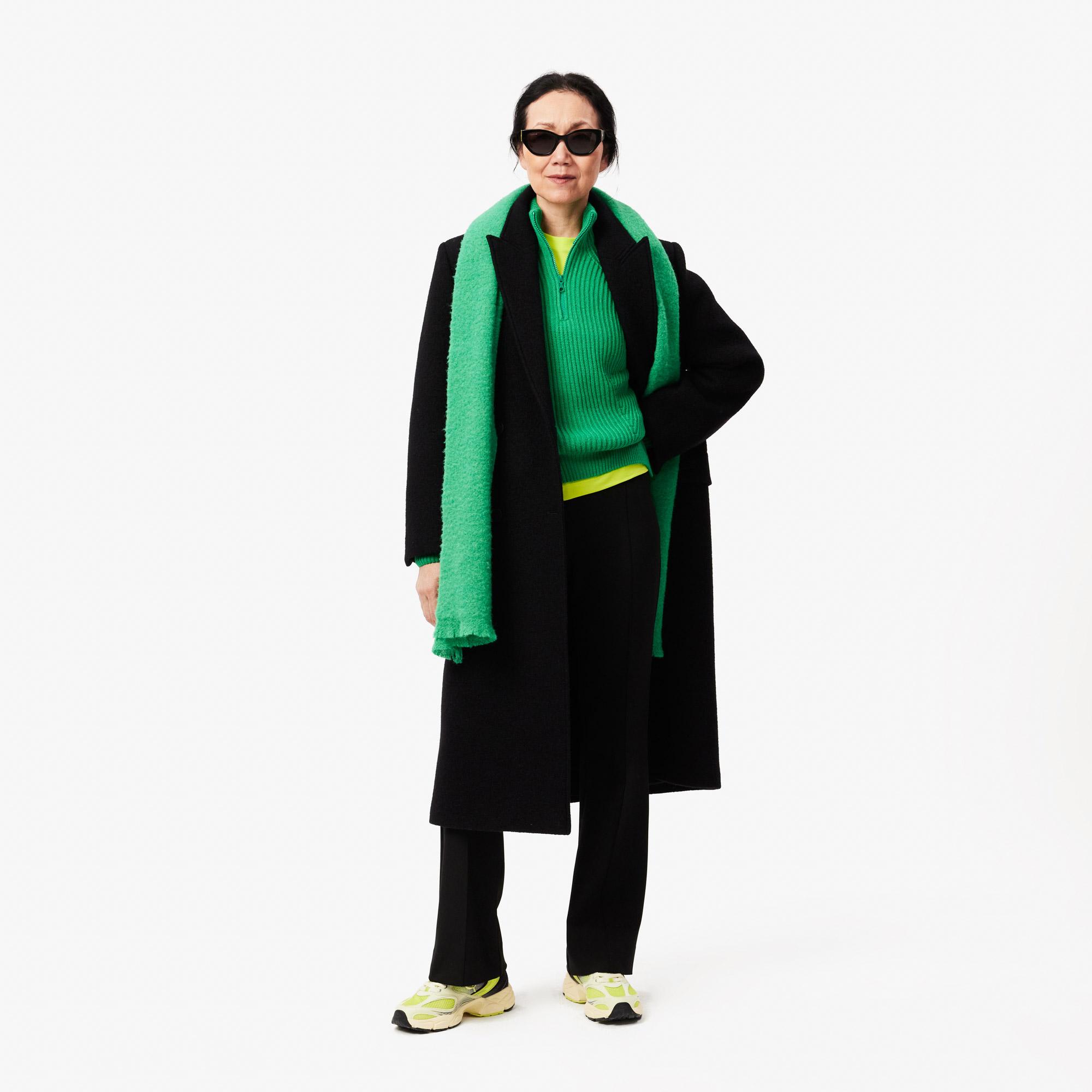 Kadın Relaxed Fit Fermuarlı Yün Yeşil Kazak