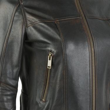  Meline Kahve Kadın Deri Biker Ceket