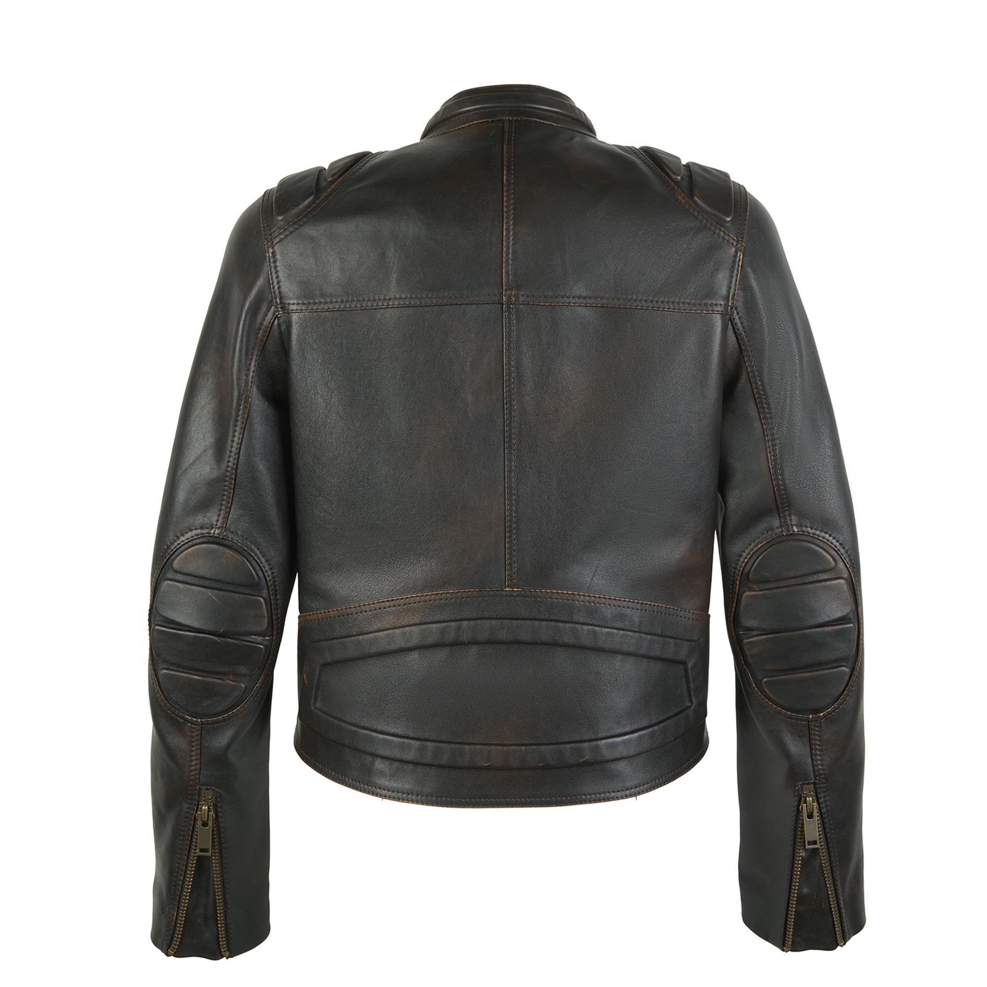 Meline Kahve Kadın Deri Biker Ceket