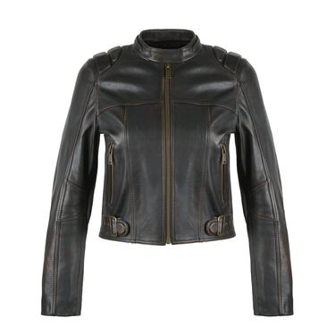  Meline Kahve Kadın Deri Biker Ceket