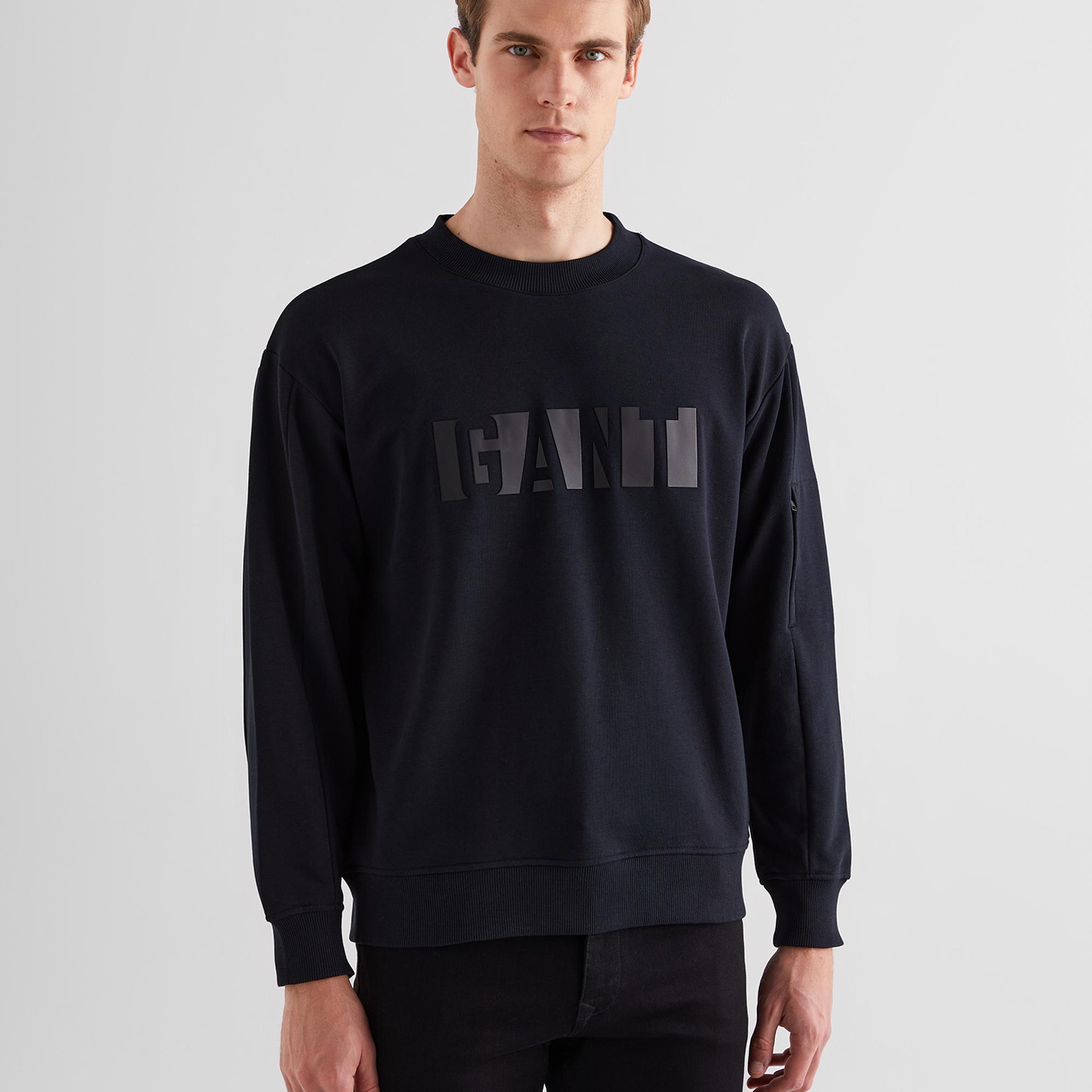 GANT Erkek Siyah Relaxed Fit Bisiklet Yaka Logolu Sweatshirt
