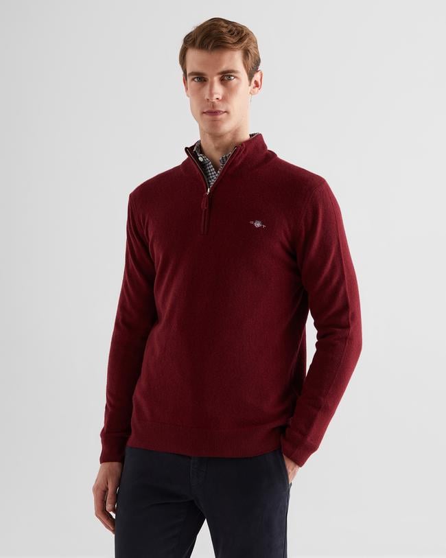  GANT Erkek Bordo Regular Fit Yarım Fermuarlı Yün Kazak