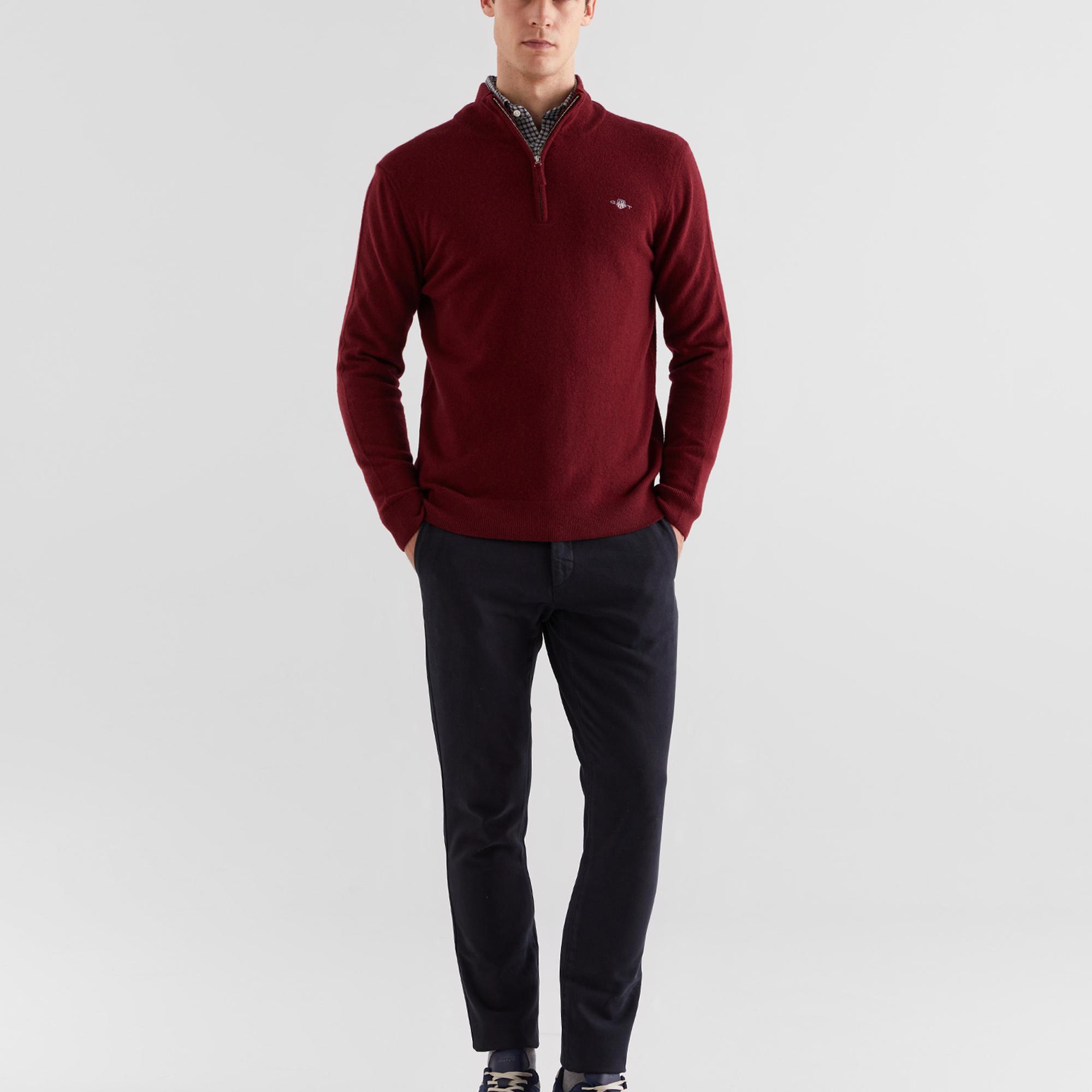 GANT Erkek Bordo Regular Fit Yarım Fermuarlı Yün Kazak