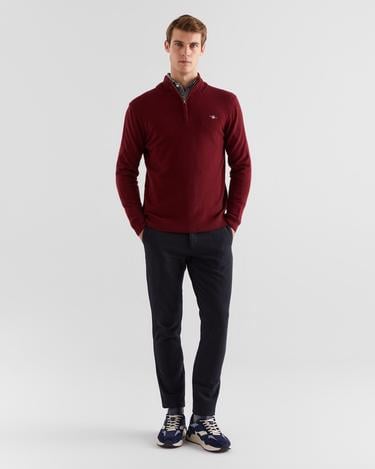  GANT Erkek Bordo Regular Fit Yarım Fermuarlı Yün Kazak