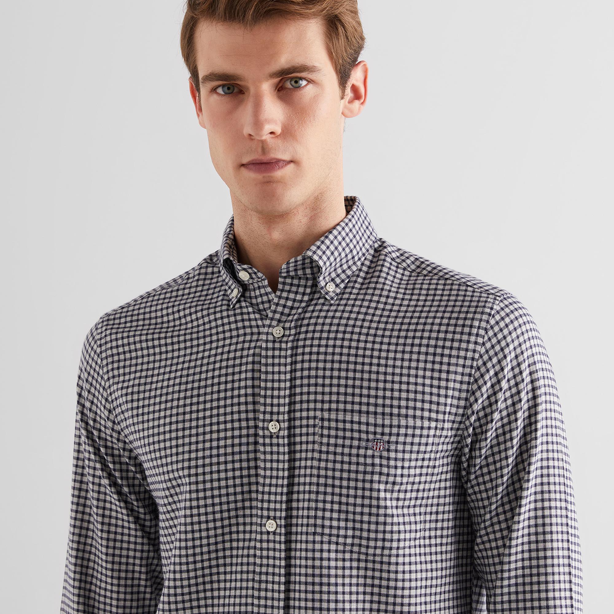 GANT Erkek Gri Regular Fit Düğmeli Yaka Kareli Gömlek
