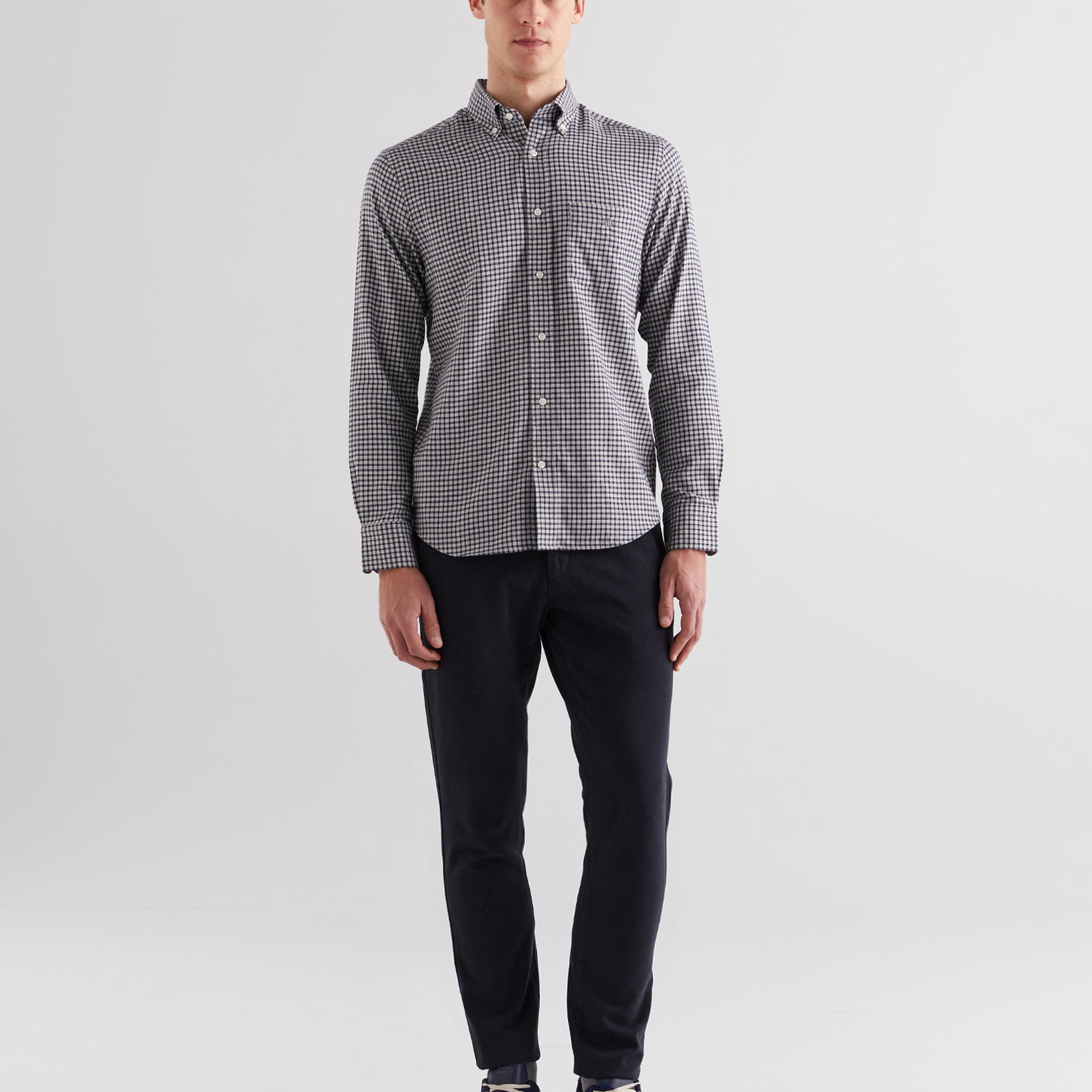 GANT Erkek Gri Regular Fit Düğmeli Yaka Kareli Gömlek