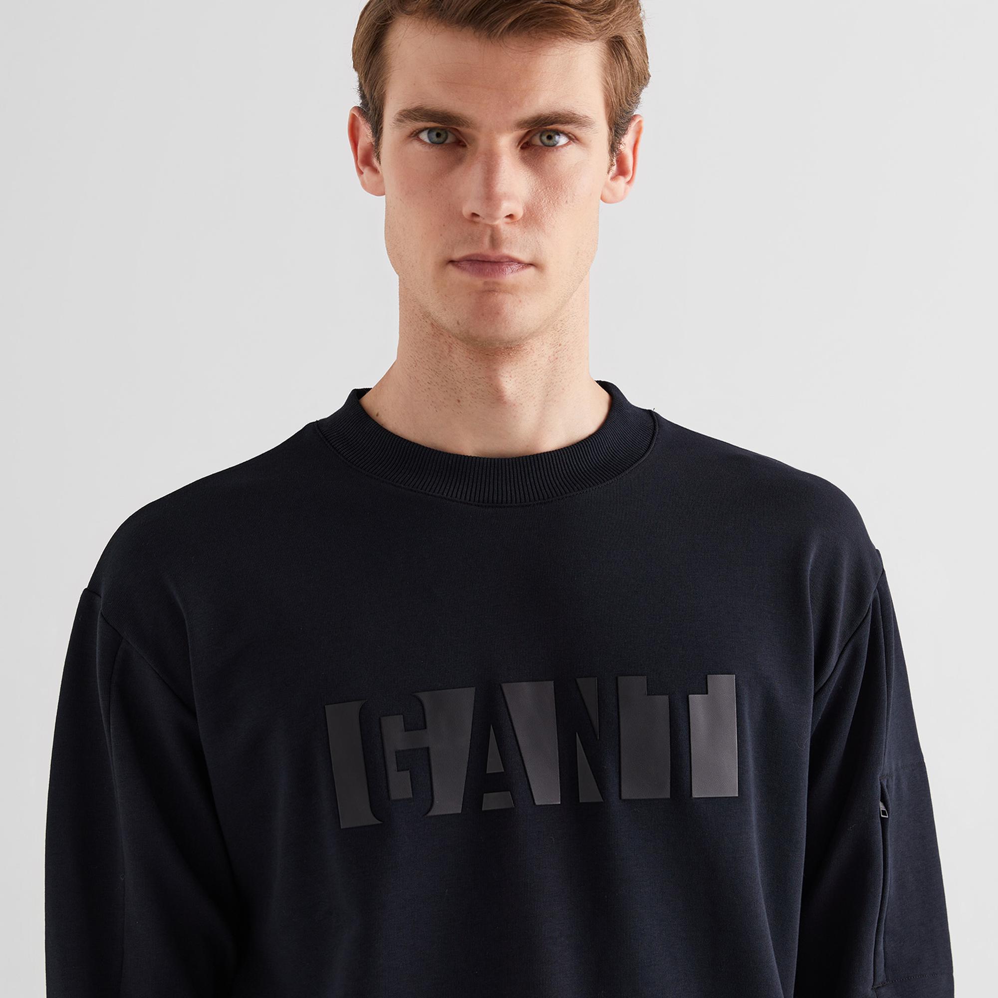 GANT Erkek Siyah Relaxed Fit Bisiklet Yaka Logolu Sweatshirt