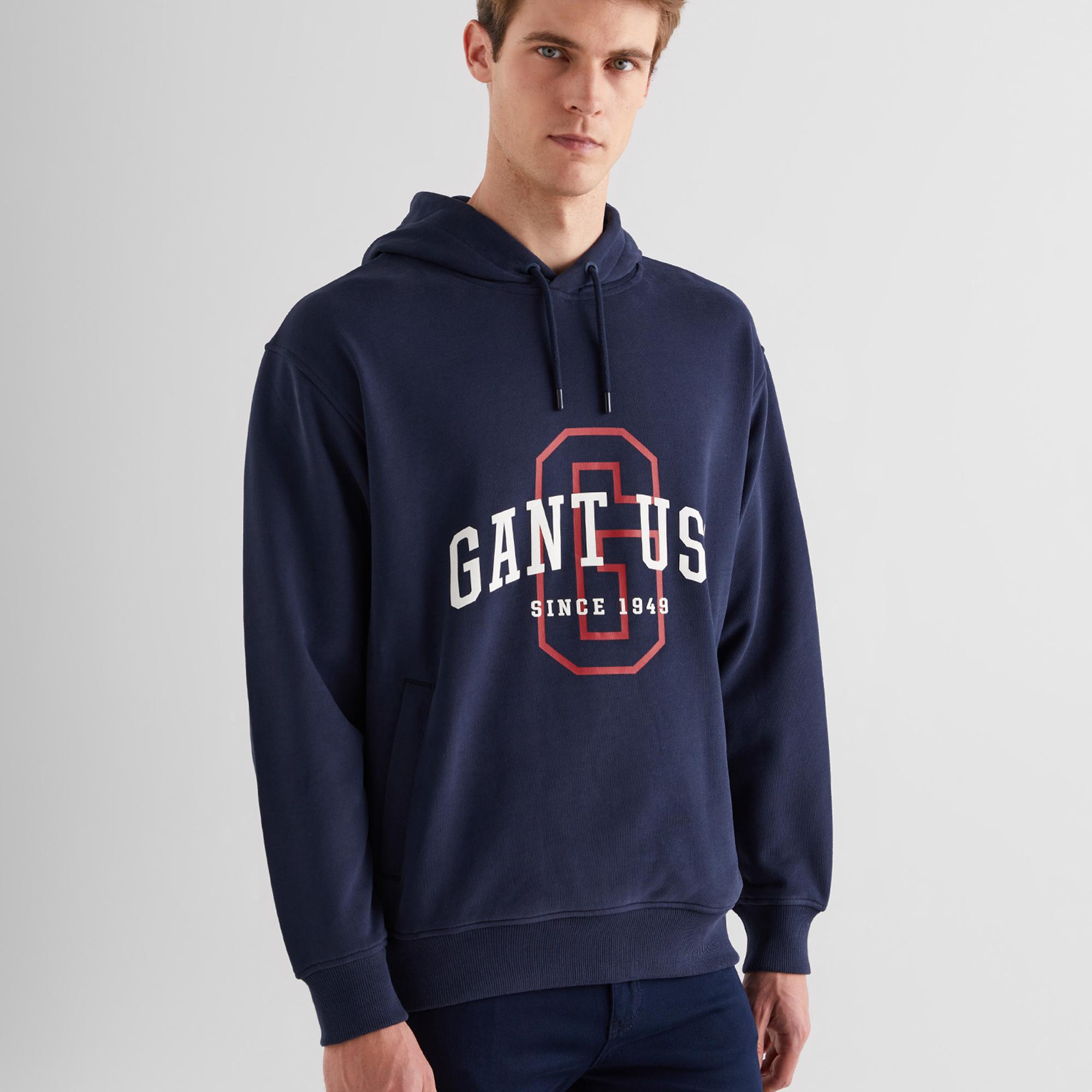 GANT Erkek Lacivert Relaxed Fit Kapüşonlu Logolu Sweatshirt