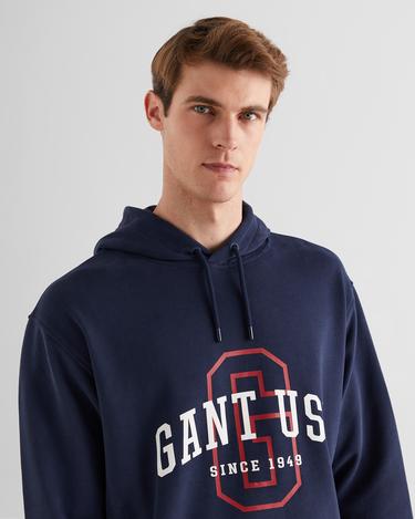  GANT Erkek Lacivert Relaxed Fit Kapüşonlu Logolu Sweatshirt