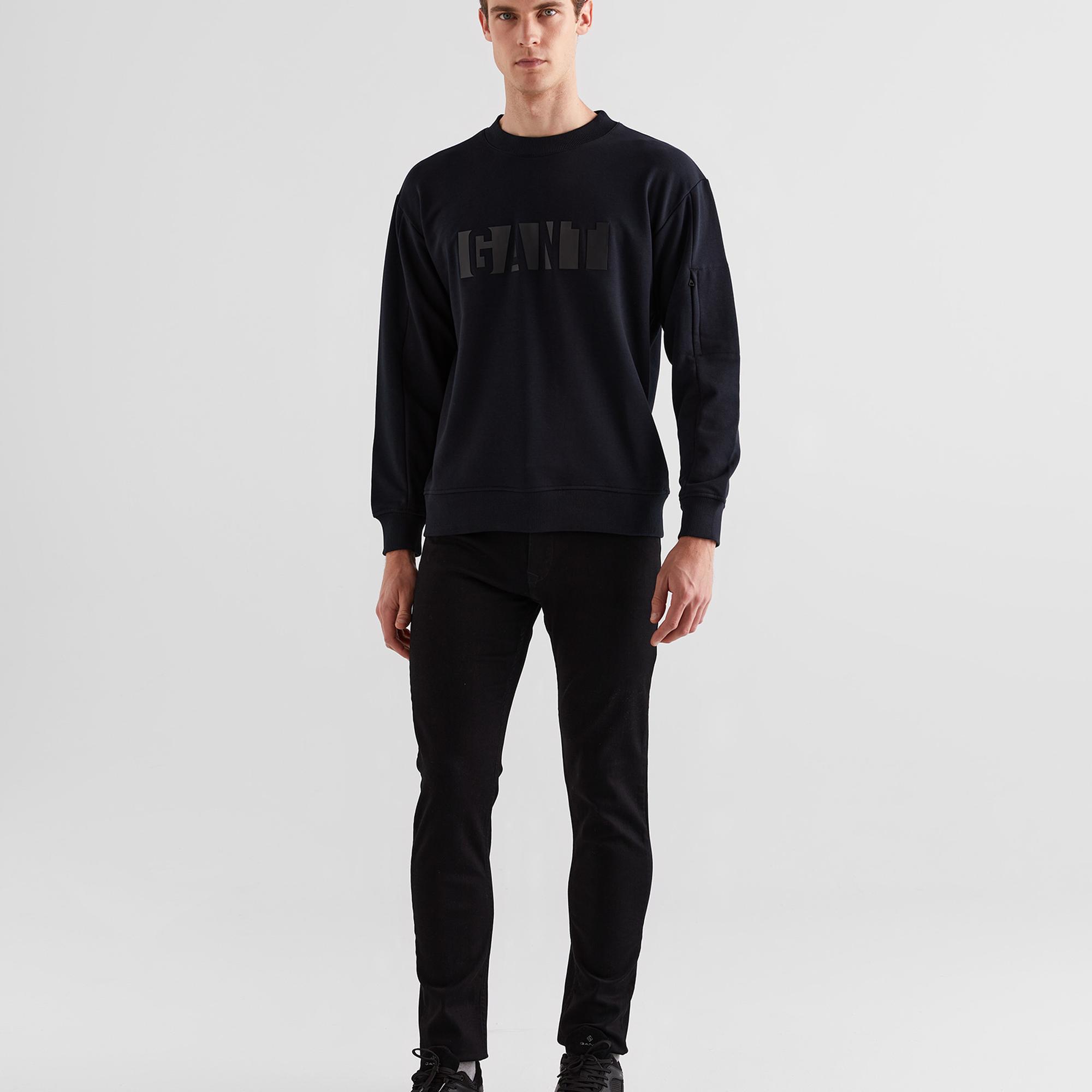GANT Erkek Siyah Relaxed Fit Bisiklet Yaka Logolu Sweatshirt