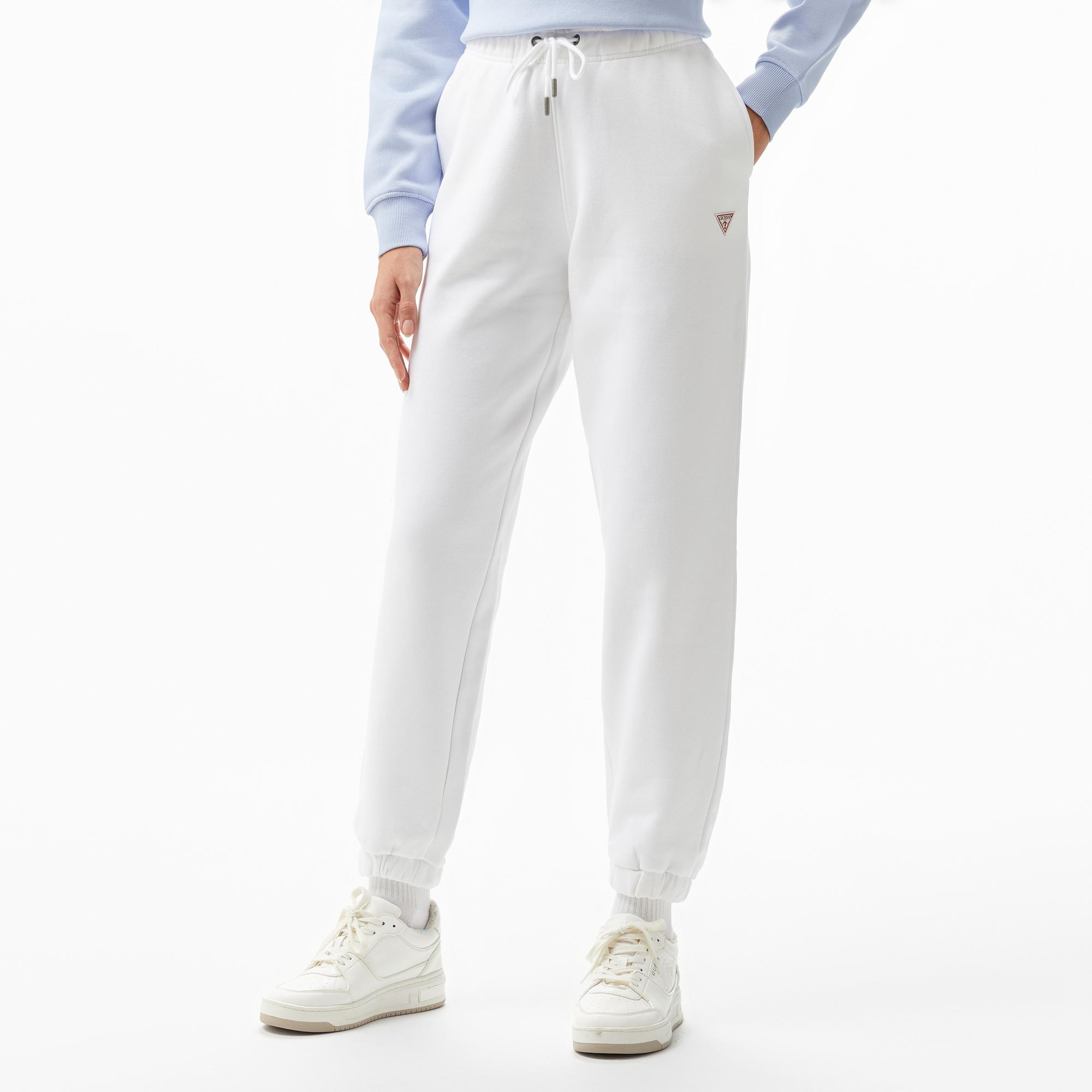 Guess Triangle Label Jo Organic Soft Fleece 350 Kadın Beyaz Eşofman Altı