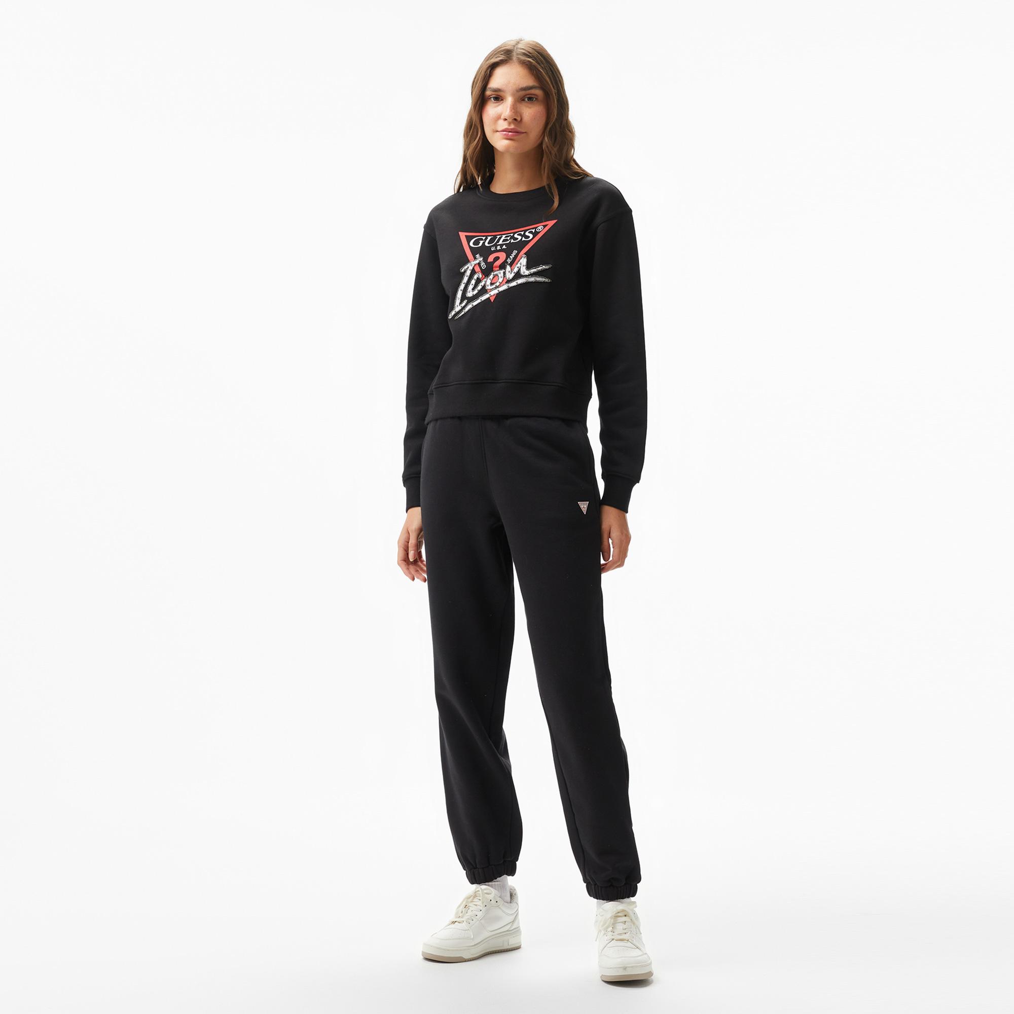 Guess Triangle Label Jo Organic Soft Fleece 350 Kadın Siyah Eşofman Altı